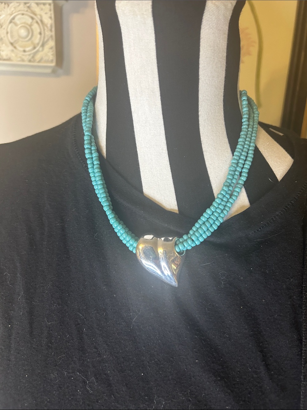 Avenue Turquoise Beaded Necklace with Silver Heart Accent